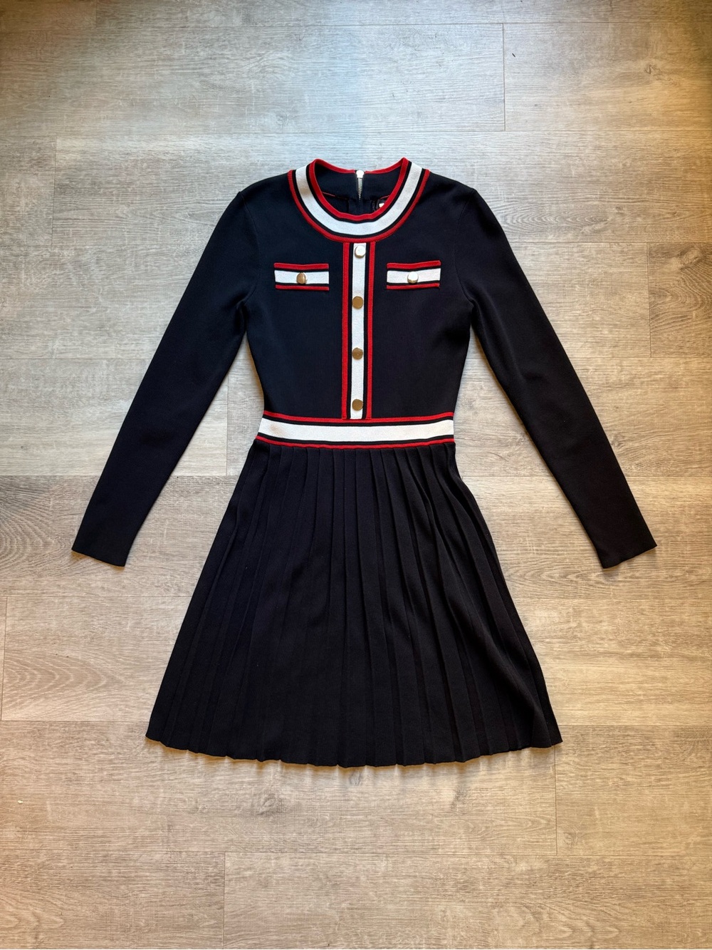 Alexia Admor Long Sleeves Pleated Skirt Knit Dress Size S Preppy Feminine